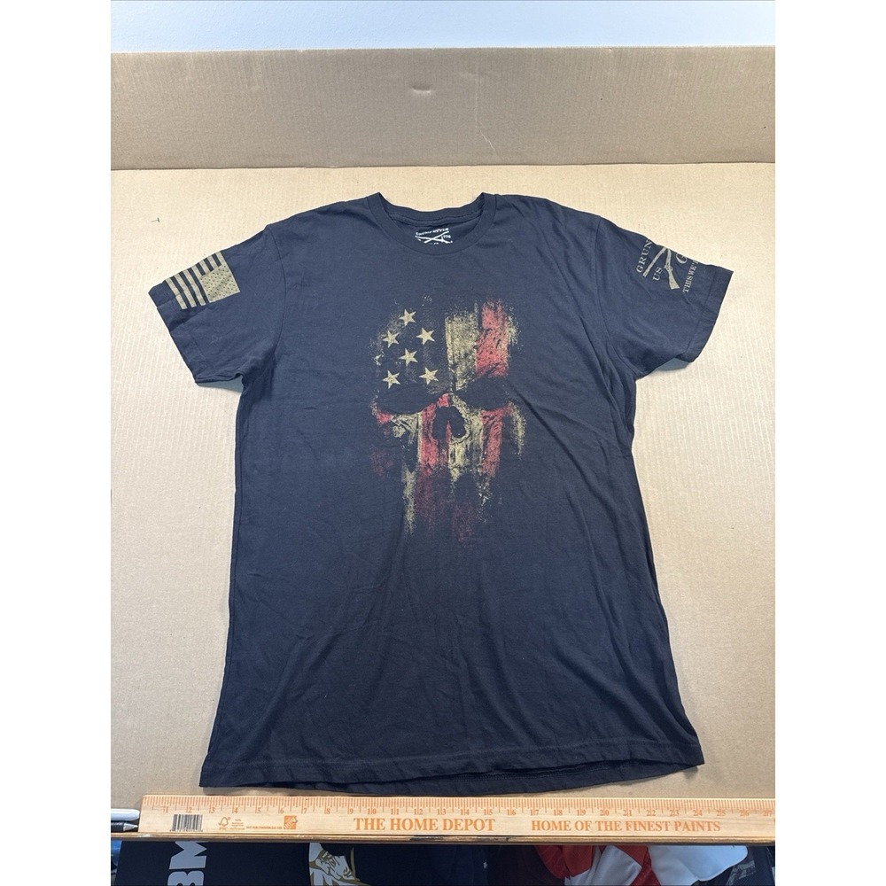Grunt Style Shirt Mens XL Black Patriotic Military Skull Flag Graphic Cotton